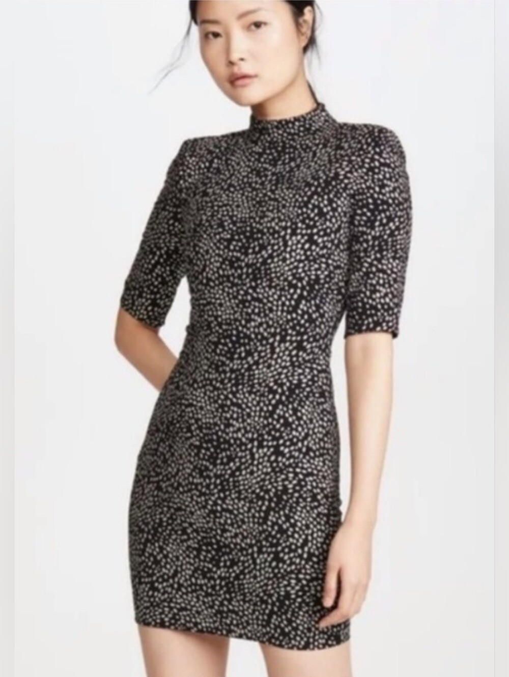 NEW Alice & Olivia Metallic Mock Neck Black & Silver Dot Dress Size 10 NWT $400